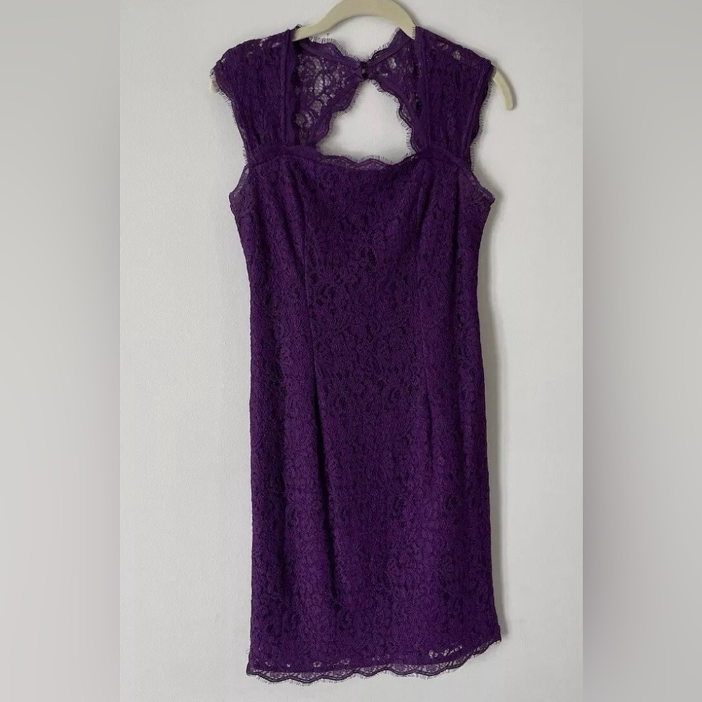 Women’s Adrianna Papell purple lace dress. Key hole back